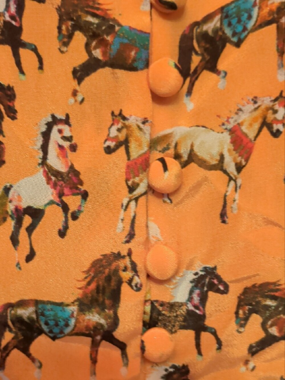 Alice + Olivia Orange Horse Print Short Sleeve Blouse - Picture 4 of 4
